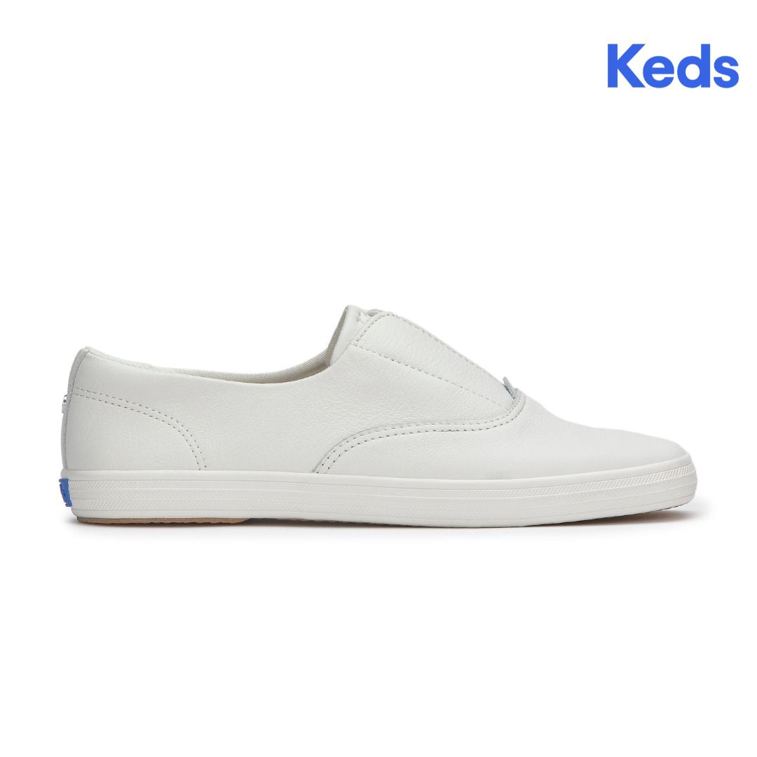 Womens Champion Square Toe Slip Soft Leather Snow White Sneaker
