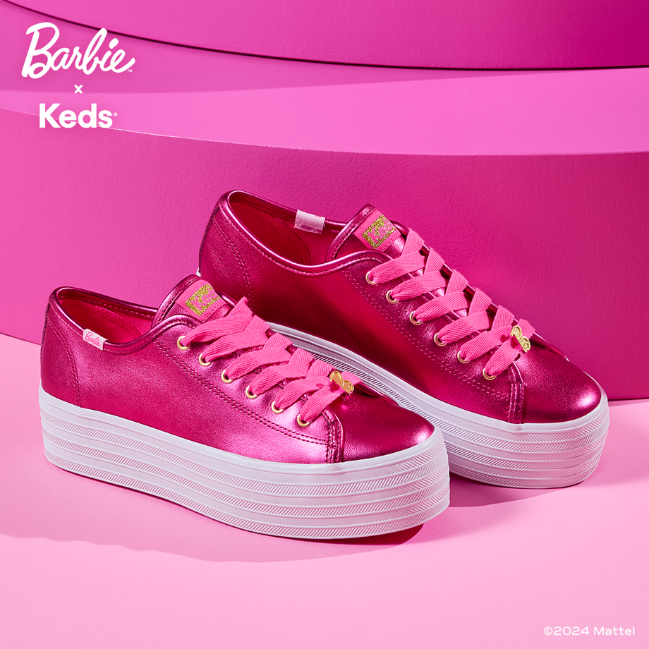 Women s Barbie Triple Up Metallic Leather Sneaker Pink WH68064