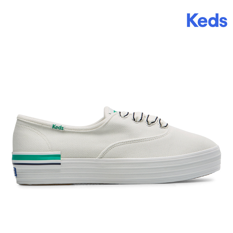 Women s The Platform Pique Stripe Canvas Sneaker White Green WF67192 Keds Philippines