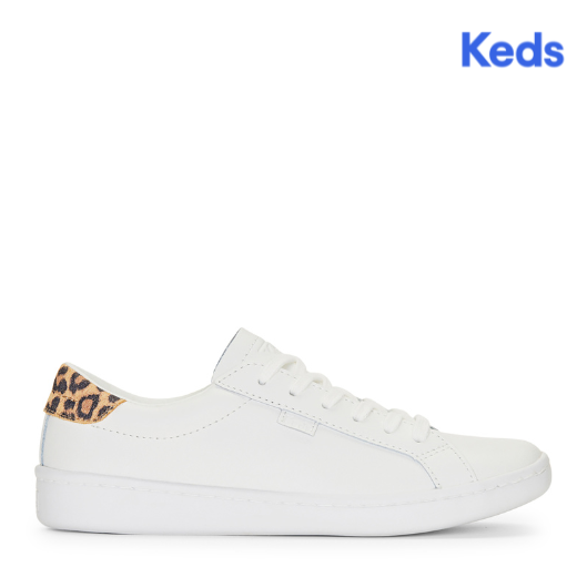 Women s Ace Leather Leopard Heel Sneaker White Tan WH67310 Keds Philippines
