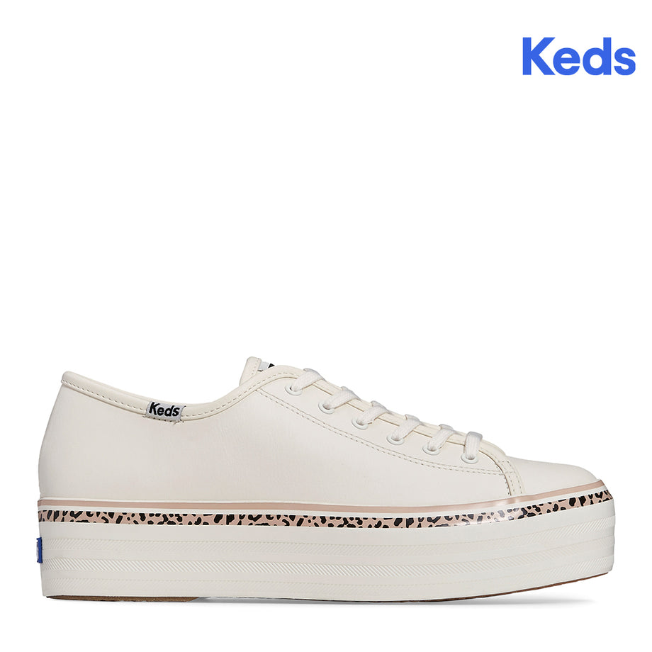 Women s Triple Up Leather Leo Stripe Foxing Sneaker White Tan WH67846 Keds Philippines